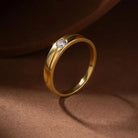 Handcrafted 14K Real Gold Diamond Solitaire Ring Simple Elegant Gold Band with Sparkling