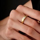 Handcrafted 14K Real Gold Diamond Solitaire Ring Simple Elegant Gold Band with Sparkling