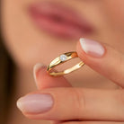 Handcrafted 14K Real Gold Diamond Solitaire Ring Simple Elegant Gold Band with Sparkling