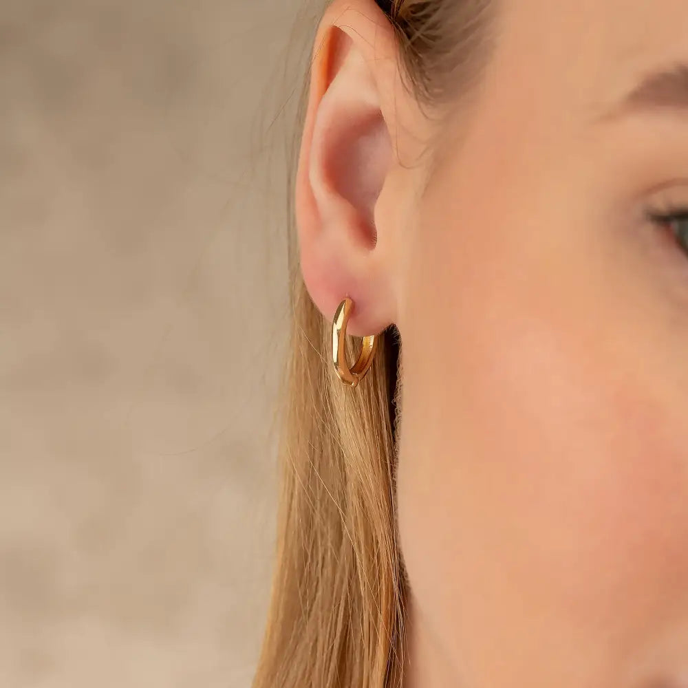 Handcrafted 14K Solid Gold Hoops Elegant Sleek Gold Earrings Jewelry for Women - Hoop Earrings