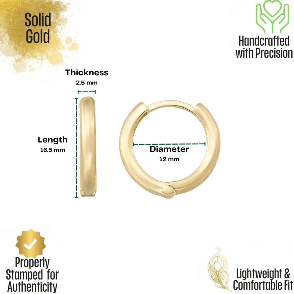 Handcrafted 14K Solid Gold Hoops Elegant Sleek Gold Earrings Jewelry for Women - Hoop Earrings