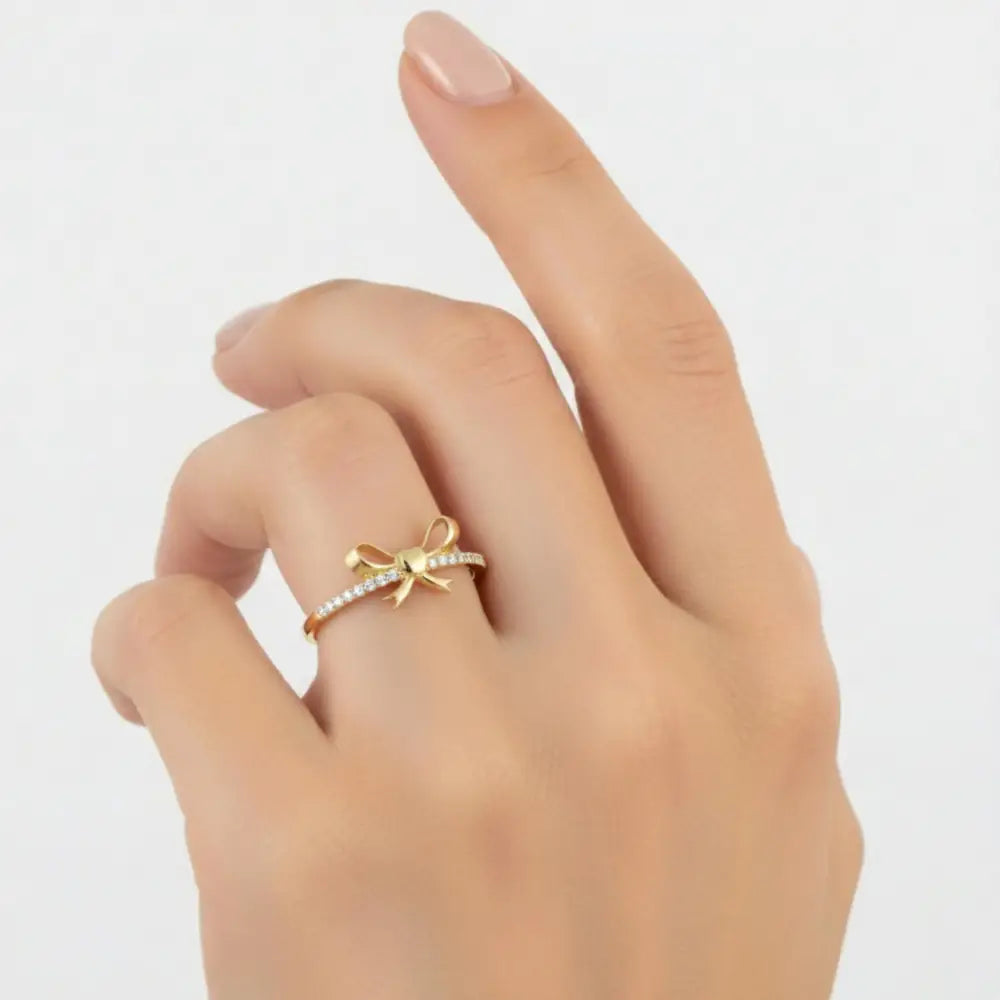 Handcrafted 14K Solid Gold Ribbon Coquette Ring Real Gold Bow Design Delicate Minimalist