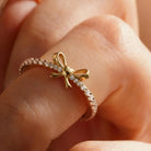 Handcrafted 14K Solid Gold Ribbon Coquette Ring Real Gold Bow Design Delicate Minimalist