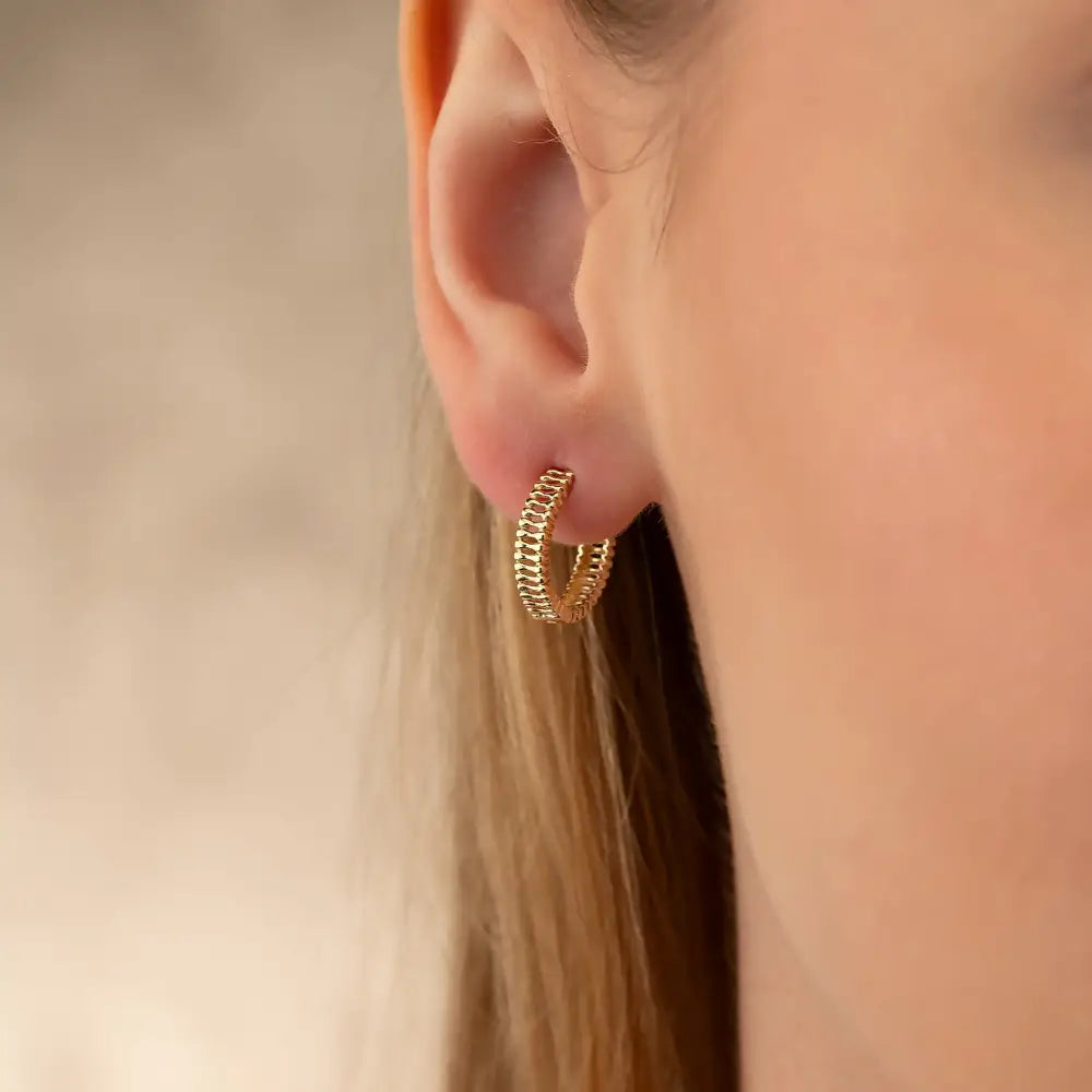 Handcrafted 14K Solid Gold Textured Hoops Unique Gold Jewelry for Women - Hoop Earrings