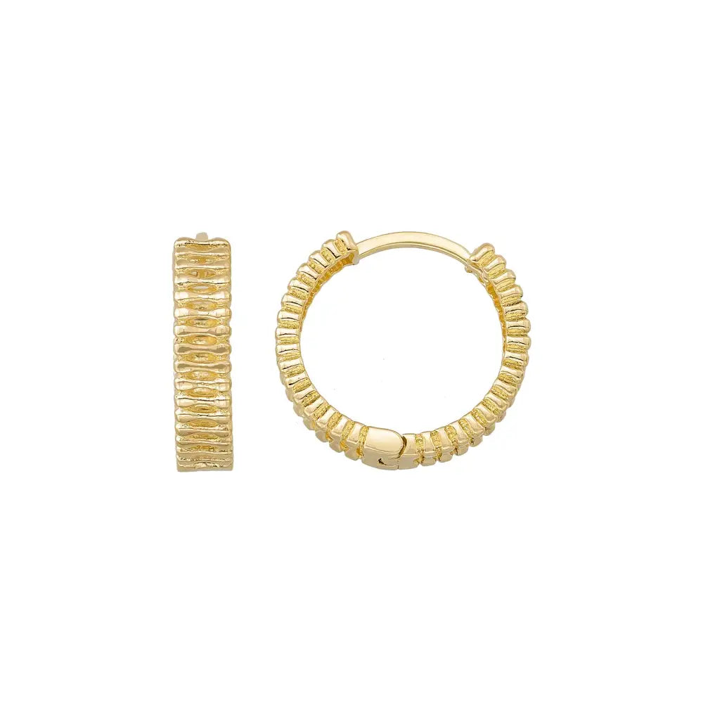 Handcrafted 14K Solid Gold Textured Hoops Unique Gold Jewelry for Women - Single Earring / 14K Yellow Gold - Hoop