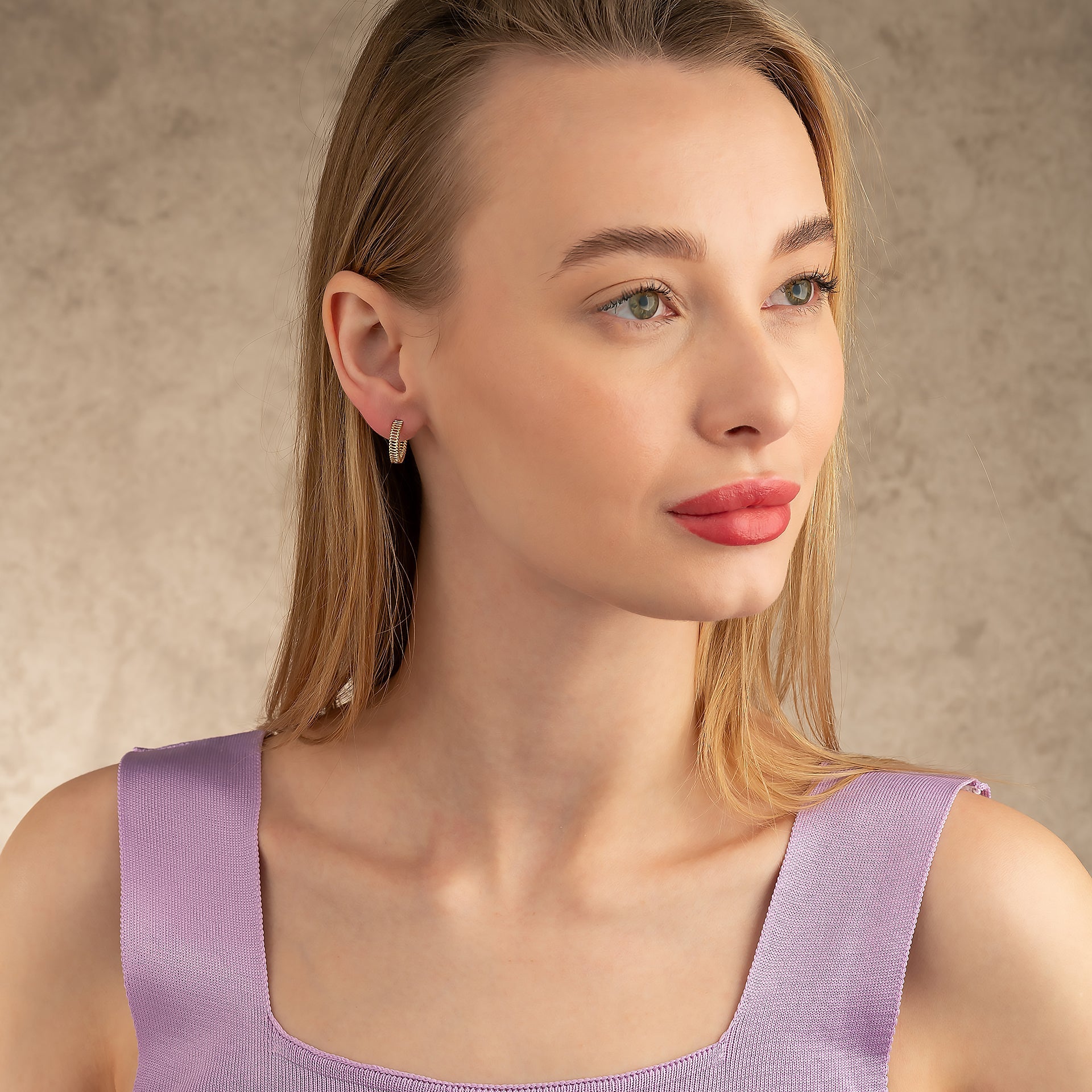 Handcrafted 14K Solid Gold Textured Hoops Unique Gold Jewelry for Women - Hoop Earrings