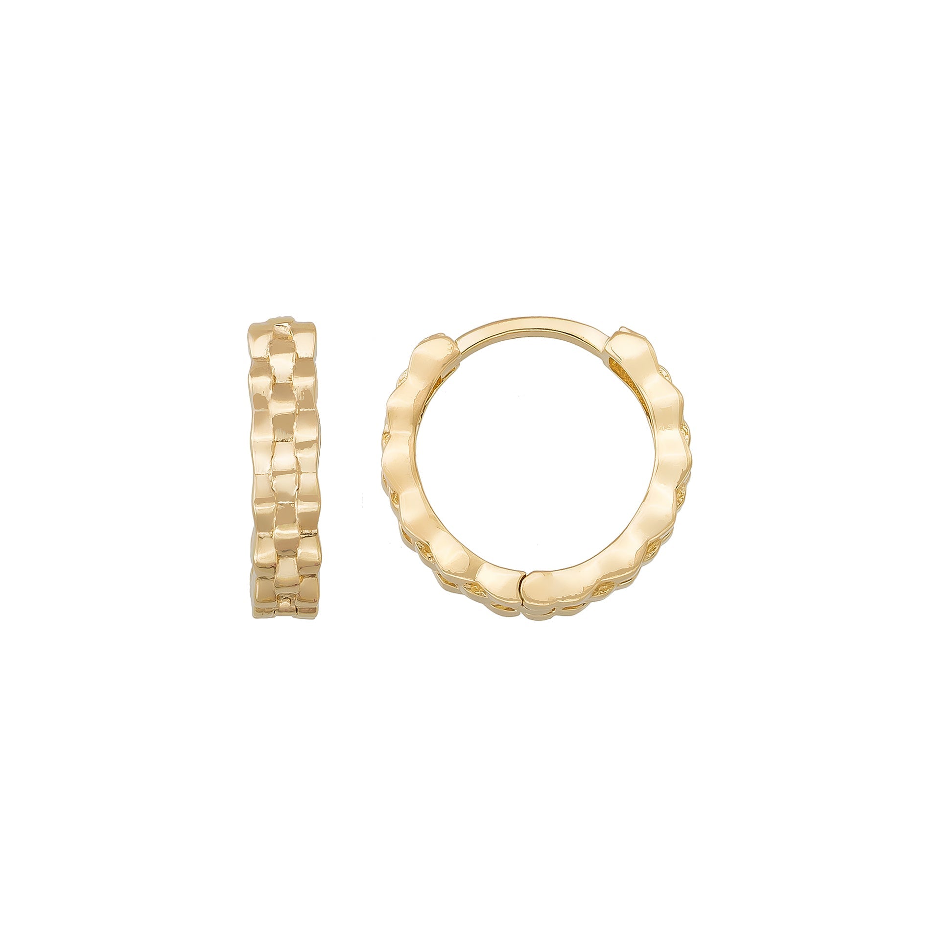 Handmade 14K Gold Geometric Faceted Hoop Earrings Checkerboard Textured Design Jewelry for Her - Single Earring / 14K