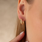 Handmade 14K Gold Geometric Faceted Hoop Earrings Checkerboard Textured Design Jewelry for Her - Hoop Earrings