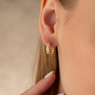 Handmade 14K Gold Geometric Faceted Hoop Earrings Checkerboard Textured Design Jewelry for Her - Hoop Earrings