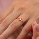 Handmade 14K Gold Red Heart Ring with Evil Eye Protective Jewelry Gift for Women