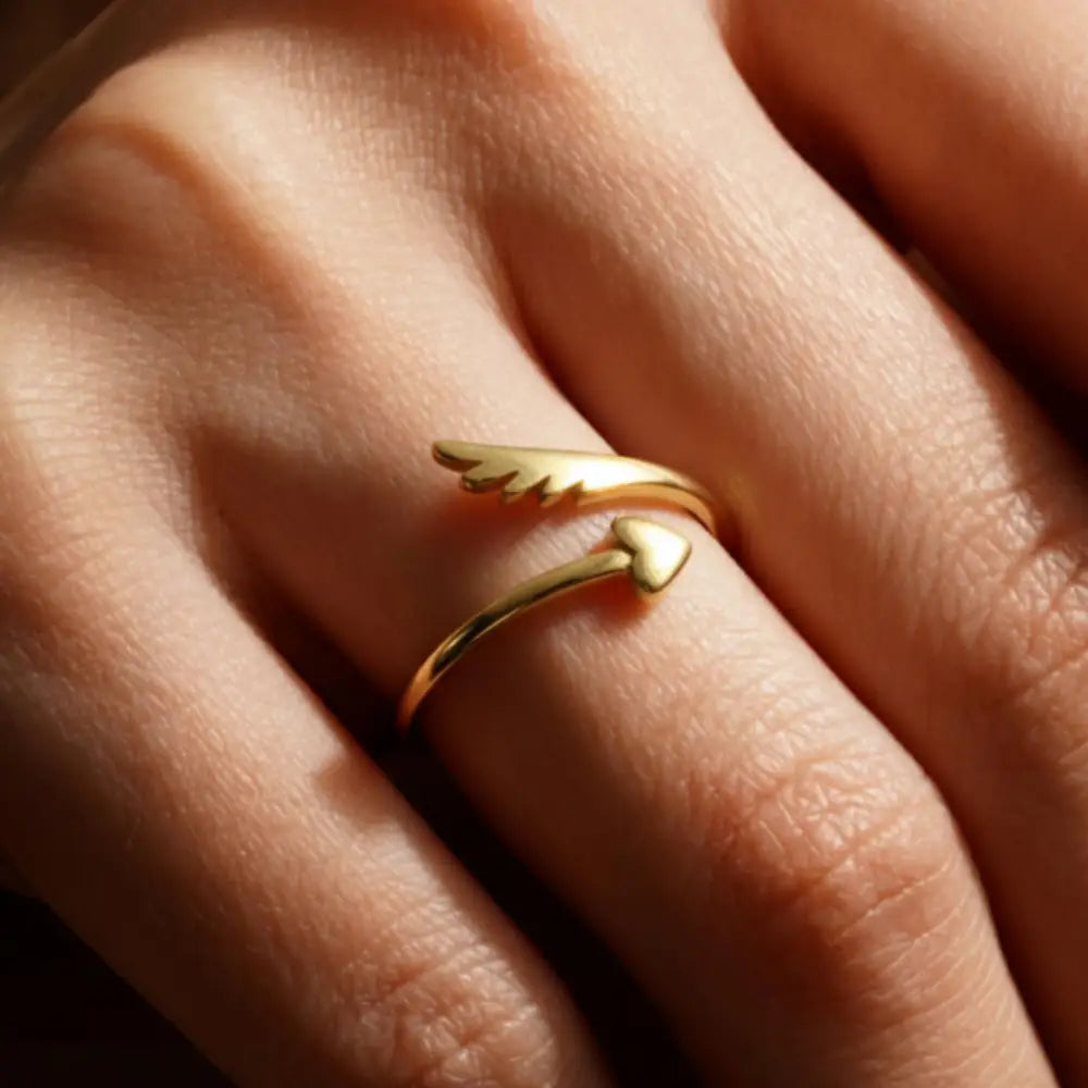 Handmade 14K Gold Wing Heart Ring Dainty Custom Jewelry for Her