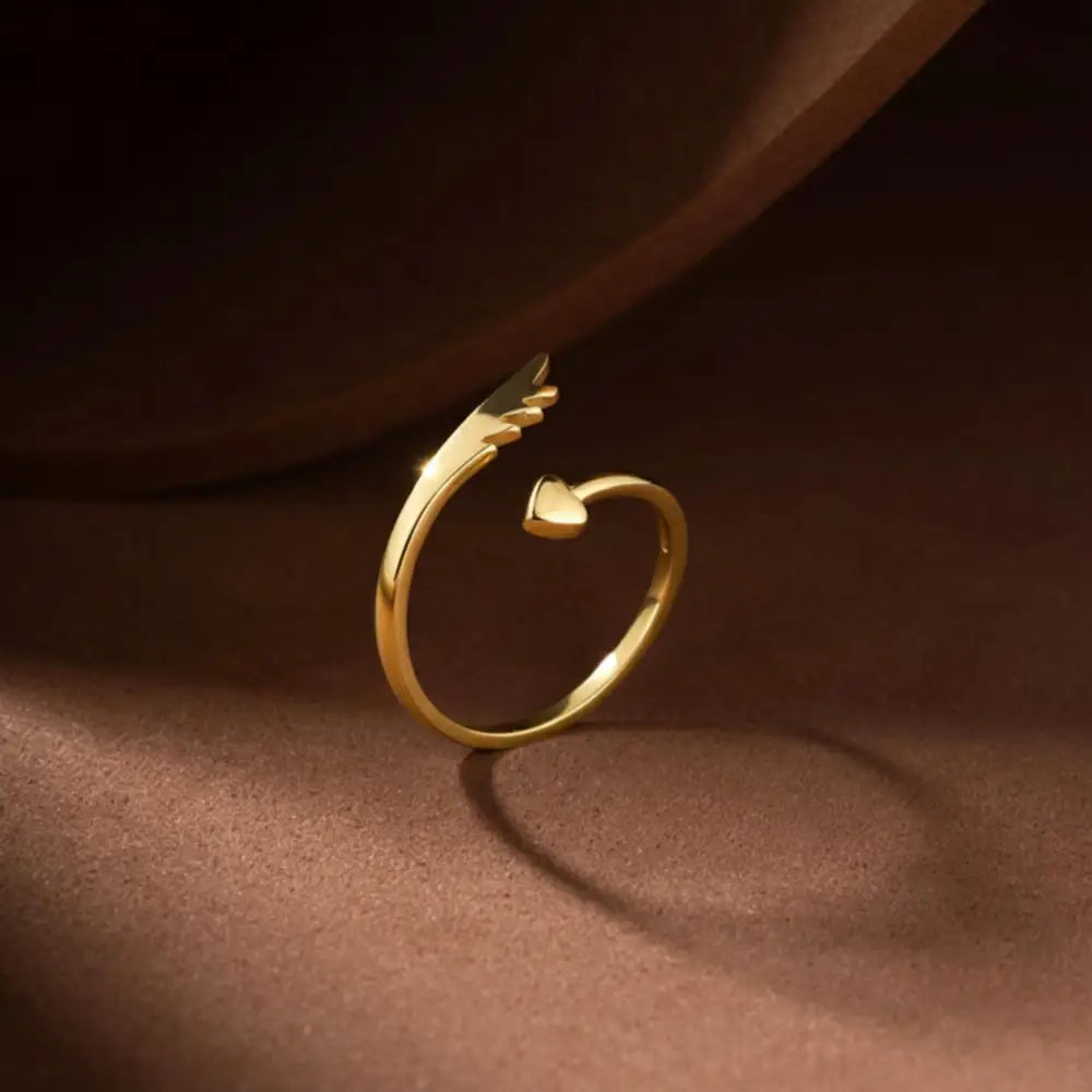 Handmade 14K Gold Wing Heart Ring Dainty Custom Jewelry for Her