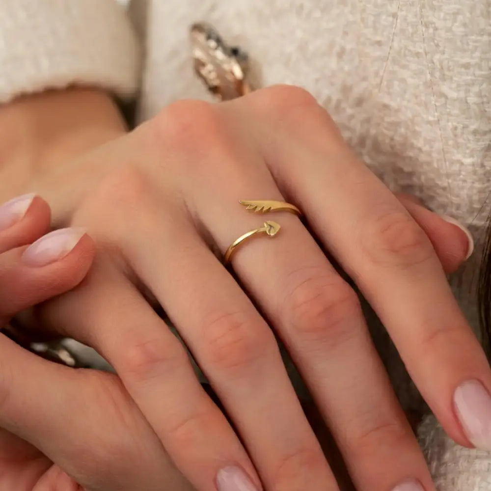 Handmade 14K Gold Wing Heart Ring Dainty Custom Jewelry for Her