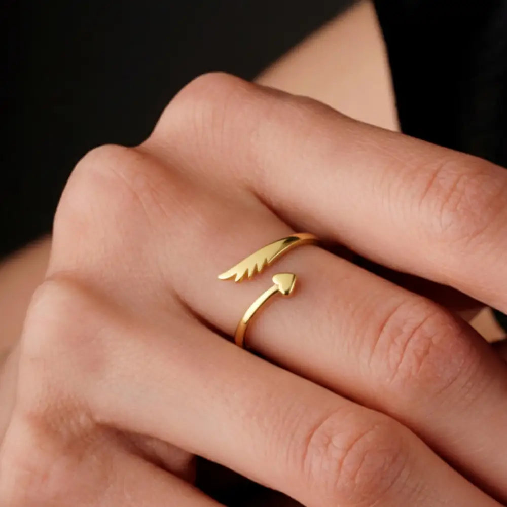 Handmade 14K Gold Wing Heart Ring Dainty Custom Jewelry for Her