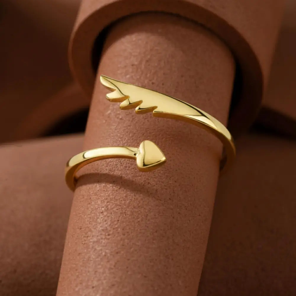 Handmade 14K Gold Wing Heart Ring Dainty Custom Jewelry for Her