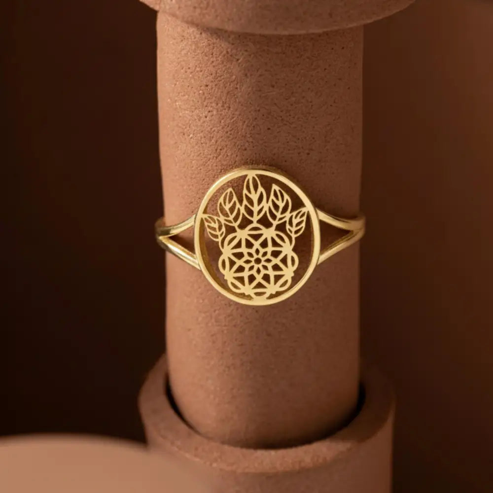 Handmade 14K Solid Gold Lotus Mandala Ring Delicate Geometric Symbol Jewelry for Women