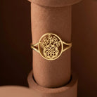 Handmade 14K Solid Gold Lotus Mandala Ring Delicate Geometric Symbol Jewelry for Women