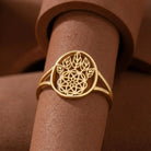 Handmade 14K Solid Gold Lotus Mandala Ring Delicate Geometric Symbol Jewelry for Women