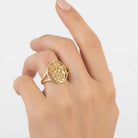 Handmade 14K Solid Gold Lotus Mandala Ring Delicate Geometric Symbol Jewelry for Women