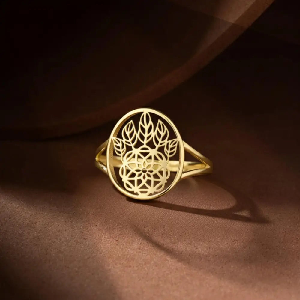 Handmade 14K Solid Gold Lotus Mandala Ring Delicate Geometric Symbol Jewelry for Women