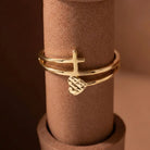 Handmade Double Band Ring with Cross and Faceted Heart Gold Faith Jewelry for Women