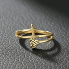 Handmade Double Band Ring with Cross and Faceted Heart Gold Faith Jewelry for Women