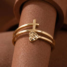Handmade Double Band Ring with Cross and Faceted Heart Gold Faith Jewelry for Women