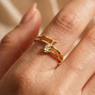Handmade Double Band Ring with Cross and Faceted Heart Gold Faith Jewelry for Women