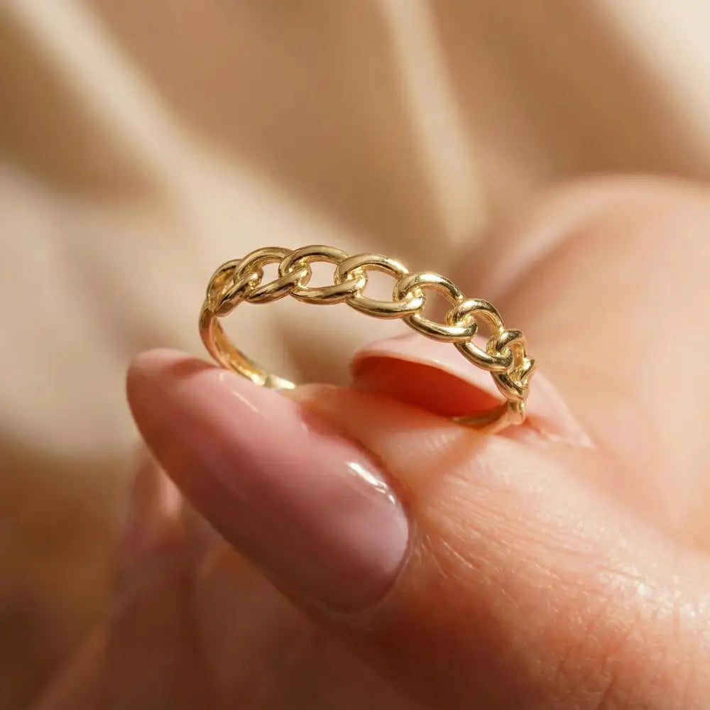 Handmade Gold Chain Link Band Open Linking Design Chic Minimalist Ring for Woman