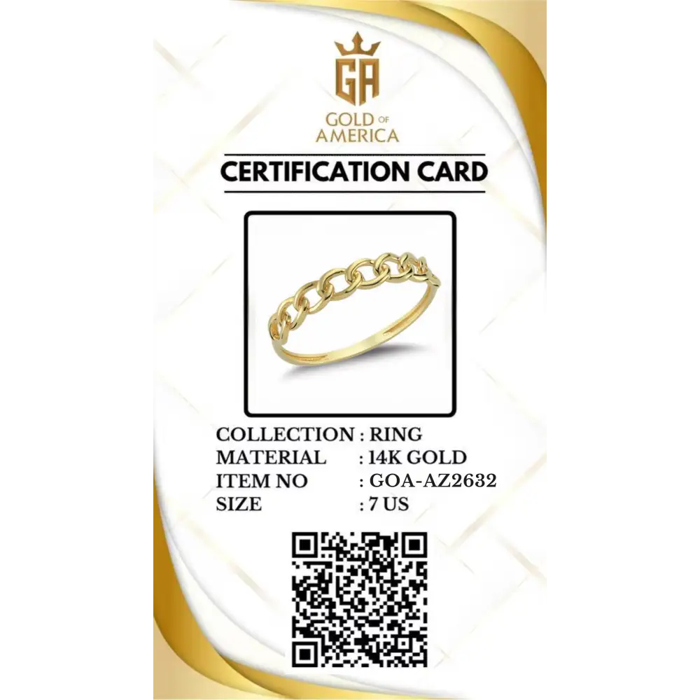 Handmade Gold Chain Link Band Open Linking Design Chic Minimalist Ring for Woman