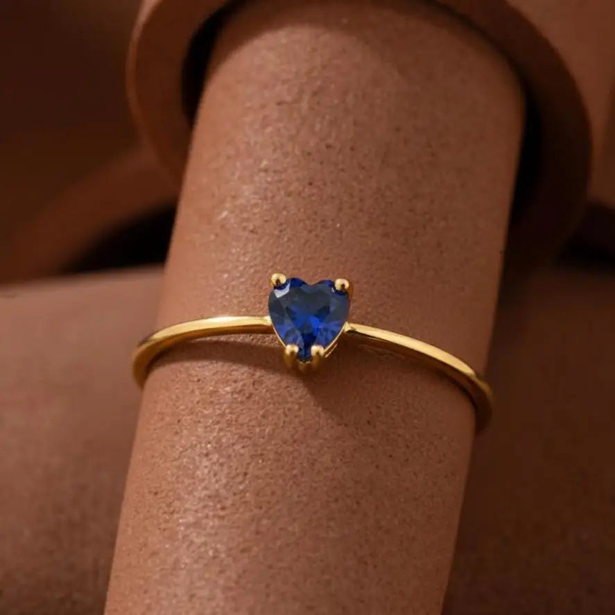 Heart Cut Blue Sapphire Ring – 14K Solid Gold September Birthstone Gift