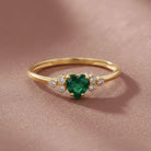 Heart Emerald Ring 14K Gold Simulant Diamond Wedding Band