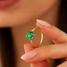 Marquise Emerald Wedding Ring 14K Solid Gold Simulated Diamond