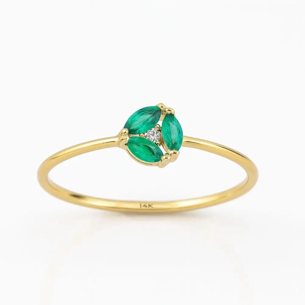 Marquise Emerald Wedding Ring 14K Solid Gold Simulated Diamond