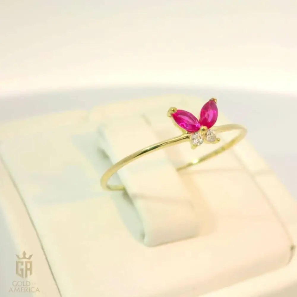 Marquise Ruby Butterfly Ring – 14K Solid Gold with Simulated Diamond Red Gemstone