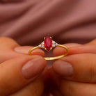 Marquise Ruby Engagement Ring – 14K Solid Gold Simulated Diamond Accents Vintage Style