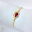 Marquise Ruby Evil Eye Ring – 14K Solid Gold with Simulated Diamond Dainty Birthstone