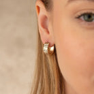 Medium Diamond Cut Hoops 14K Solid Gold | Chunky Hoop Earrings for Women Shiny Textured Gold Hoops - Hoop Earrings