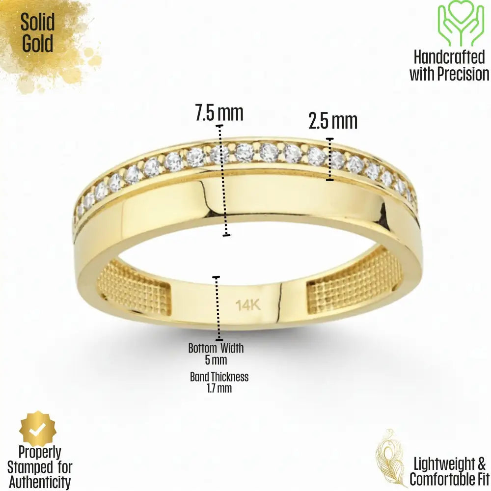 Multiple Small Simulant Diamond Ring 14k Solid Gold Eyecatching Luxury Wide Wedding Band