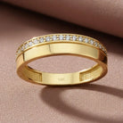Multiple Small Simulant Diamond Ring 14k Solid Gold Eyecatching Luxury Wide Wedding Band