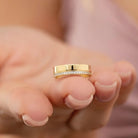 Multiple Small Simulant Diamond Ring 14k Solid Gold Eyecatching Luxury Wide Wedding Band