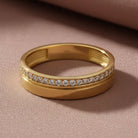 Multiple Small Simulant Diamond Ring 14k Solid Gold Eyecatching Luxury Wide Wedding Band