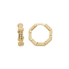 Octagon Hoop Earrings 14K Solid Gold | Diamond-Cut Ribbed Geometric Huggies 4.5 mm Thick 17.8 mm Hoops for Women