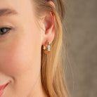 Octagon Hoop Earrings 14K Solid Gold | Diamond-Cut Ribbed Geometric Huggies 4.5 mm Thick 17.8 mm Hoops for Women - Hoop