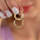 Octagon Hoop Earrings 14K Solid Gold | Diamond-Cut Ribbed Geometric Huggies 4.5 mm Thick 17.8 mm Hoops for Women - Hoop