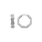 Octagon Hoop Earrings 14K Solid Gold | Diamond-Cut Ribbed Geometric Huggies 4.5 mm Thick 17.8 mm Hoops for Women