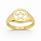 Open Star Signet Ring 14K Solid Gold Chunky Ring Christmas Gift for Women