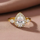 Pear Simulated Diamond Halo Engagement Ring 14K Gold Teardrop Wedding Ring