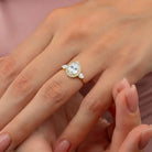 Pear Simulated Diamond Halo Engagement Ring 14K Gold Teardrop Wedding Ring