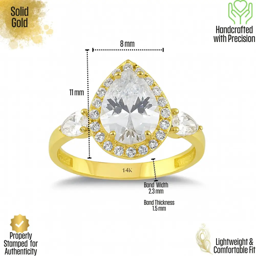 Pear Simulated Diamond Halo Engagement Ring 14K Gold Teardrop Wedding Ring